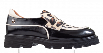 Babouche Evita Black print combi instapper