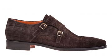 Santoni 10053 taupe croco suède gespschoen