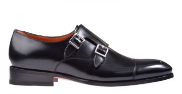 Santoni 15006 zwart kalfsleer gespschoen.