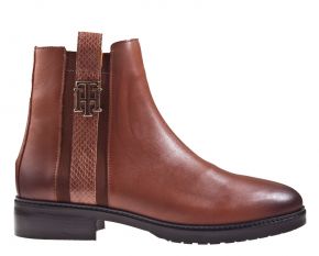 Tommy Hilfiger Interlock leather flat boot cognac enkellaars