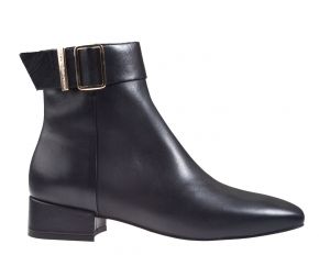 Tommy Hilfiger Leather Square Toe Mid Heel Boot zwart enkellaars