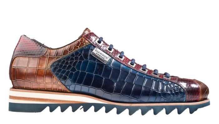 Harris 2817 blauw/rood snake combi veterschoen.