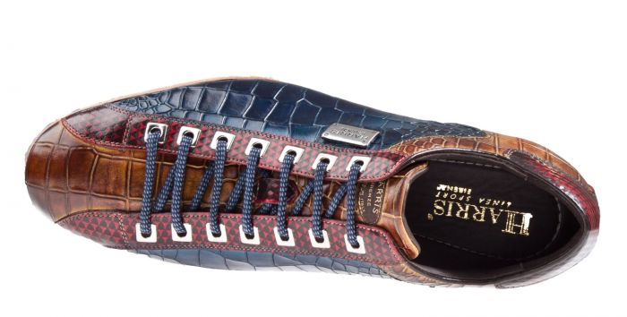 Harris 2817 blauw/rood snake combi veterschoen.